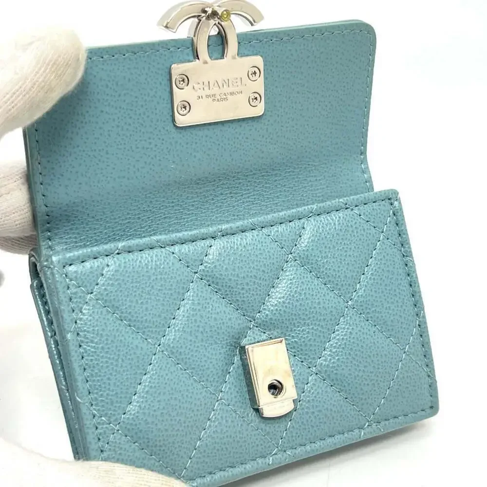 CHANEL Blue Leather Logo Wallet